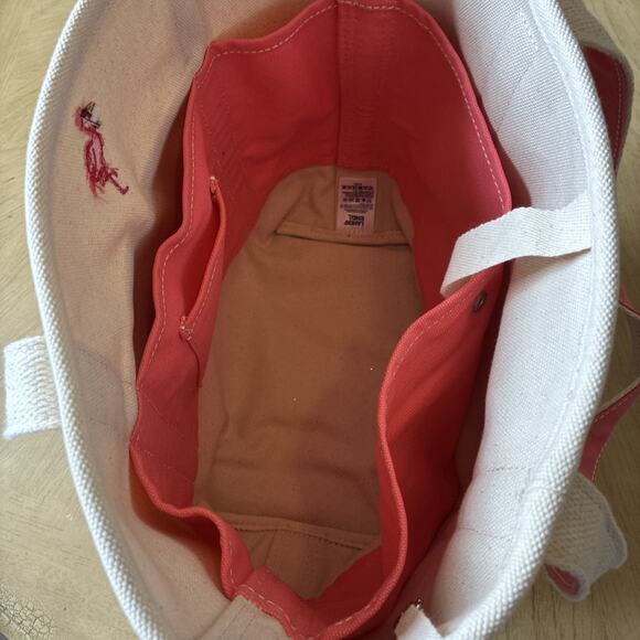 Lands End Boat Tote Large Canvas Bag 6 Pocket Pink Flamingo Embroidered Beach - Picture 3 of 11